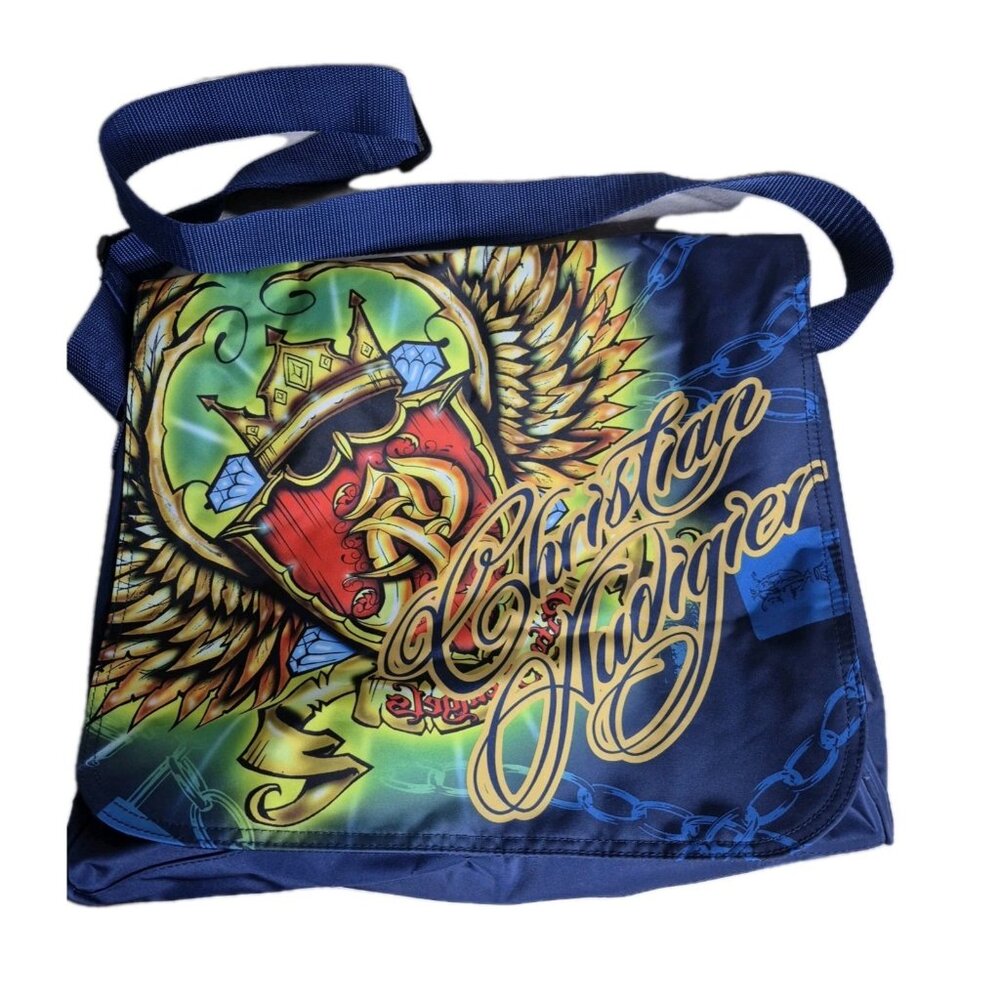Christian Audigier Ed Hardy Blue Duffle Messenger Bag Y2K Vintage